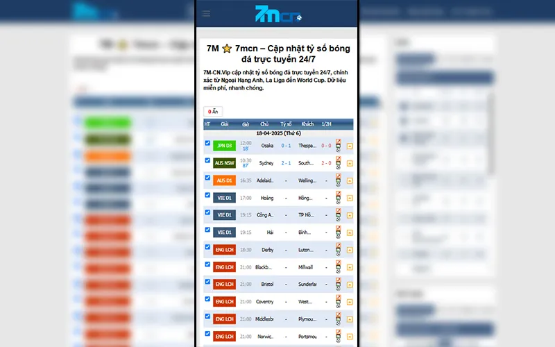 Giao diện 7mcn phiên bản 2025 trên di động